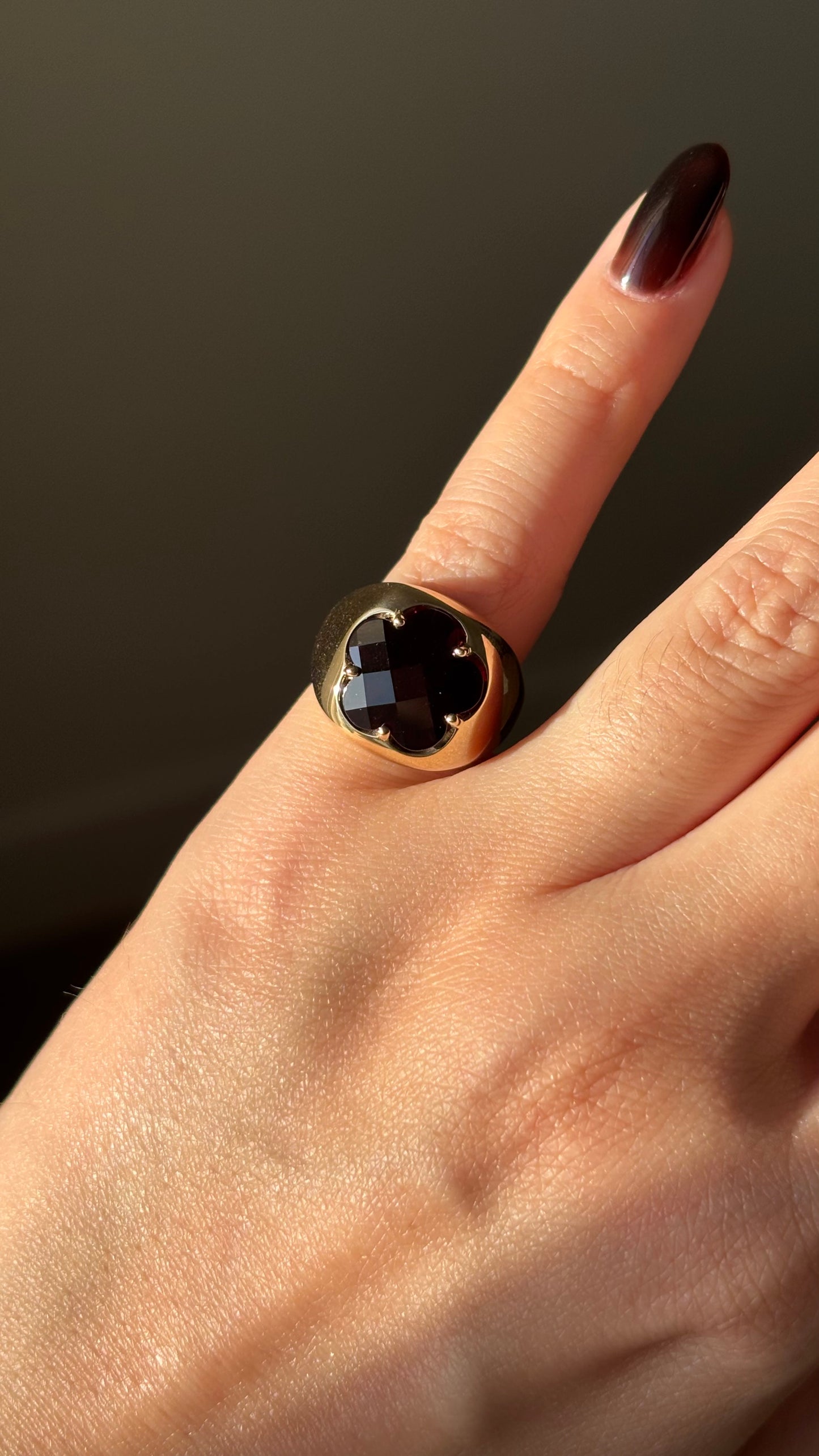 Large Garnet Floral Pinky Ring