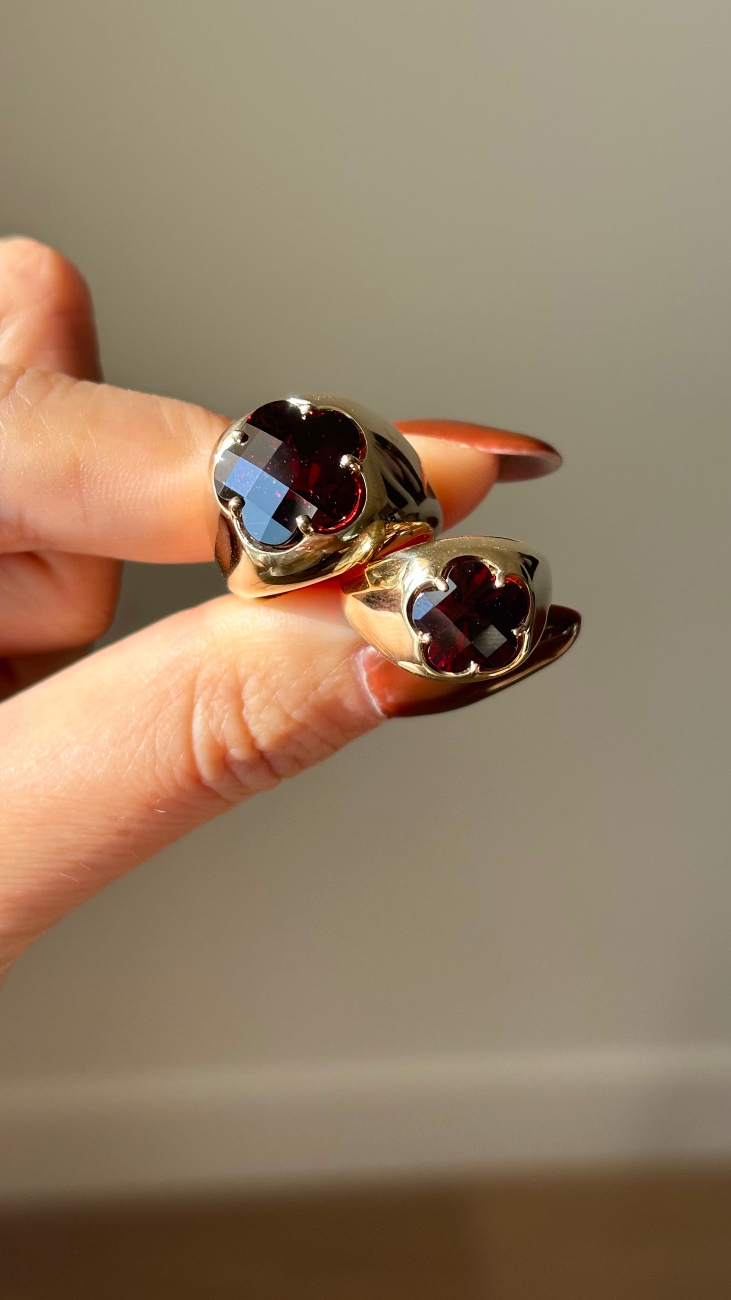 Large Garnet Floral Pinky Ring