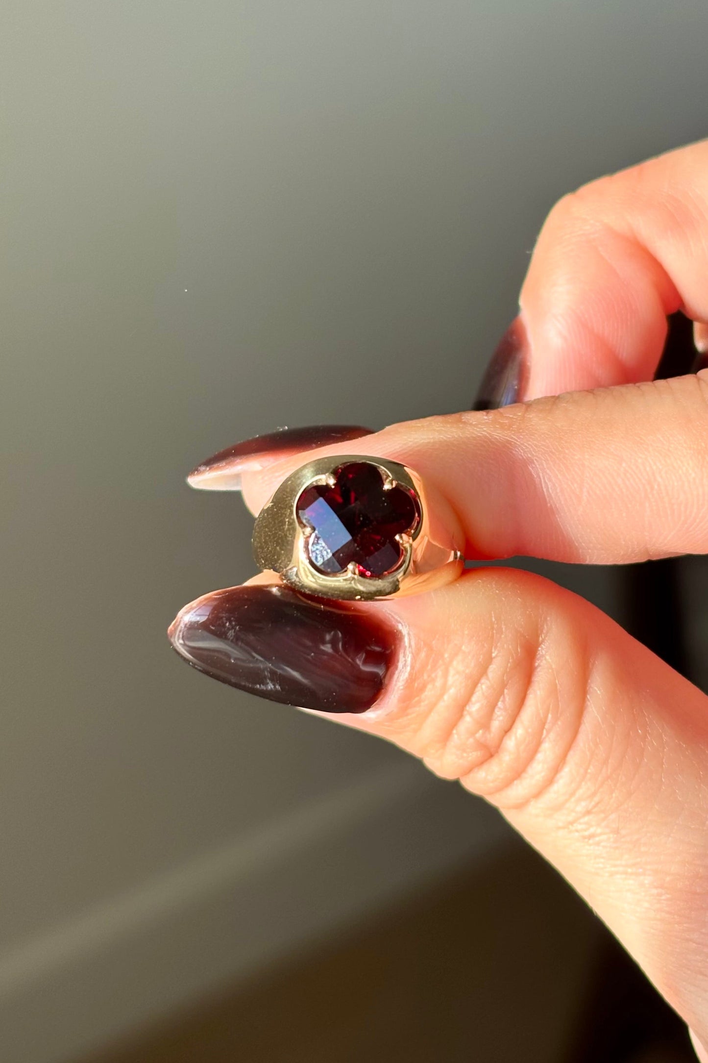 Small Garnet Floral Pinky Ring