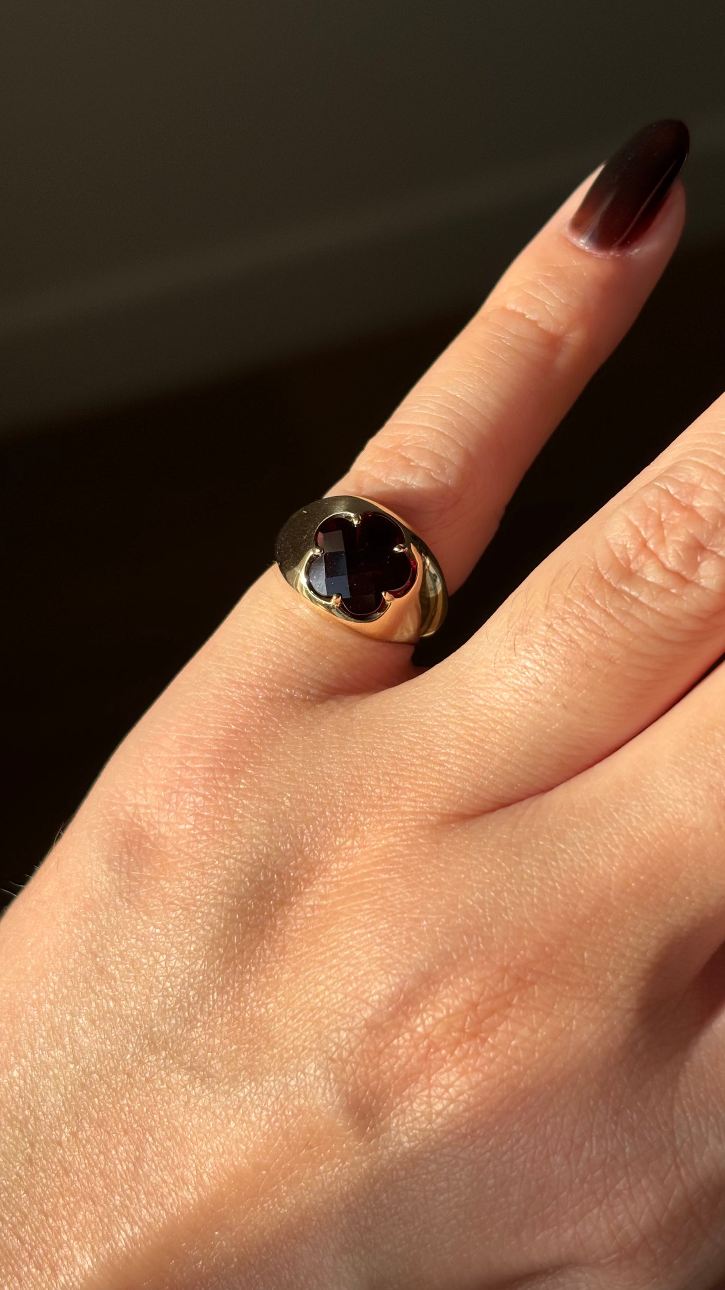 Small Garnet Floral Pinky Ring