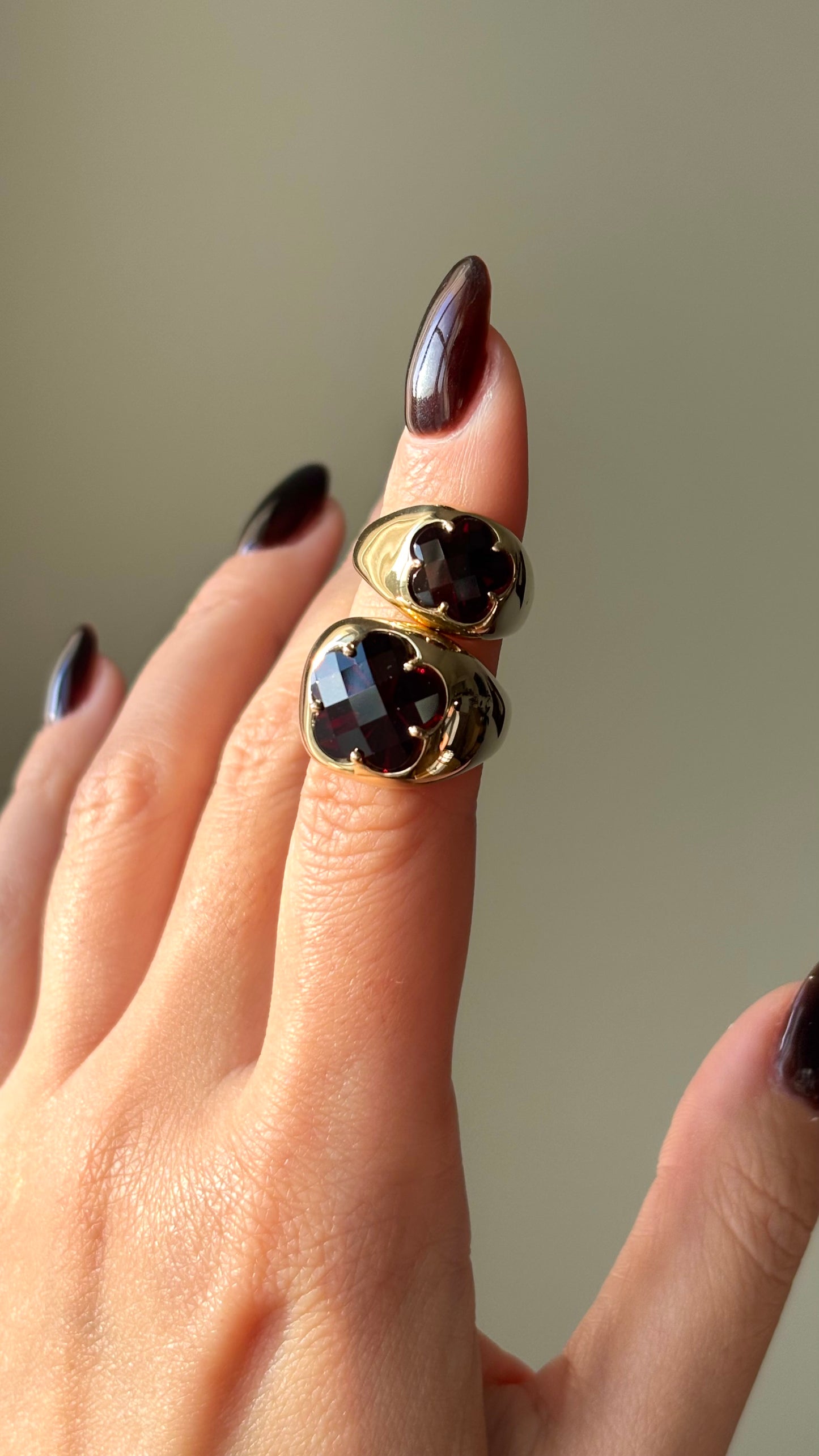 Small Garnet Floral Pinky Ring