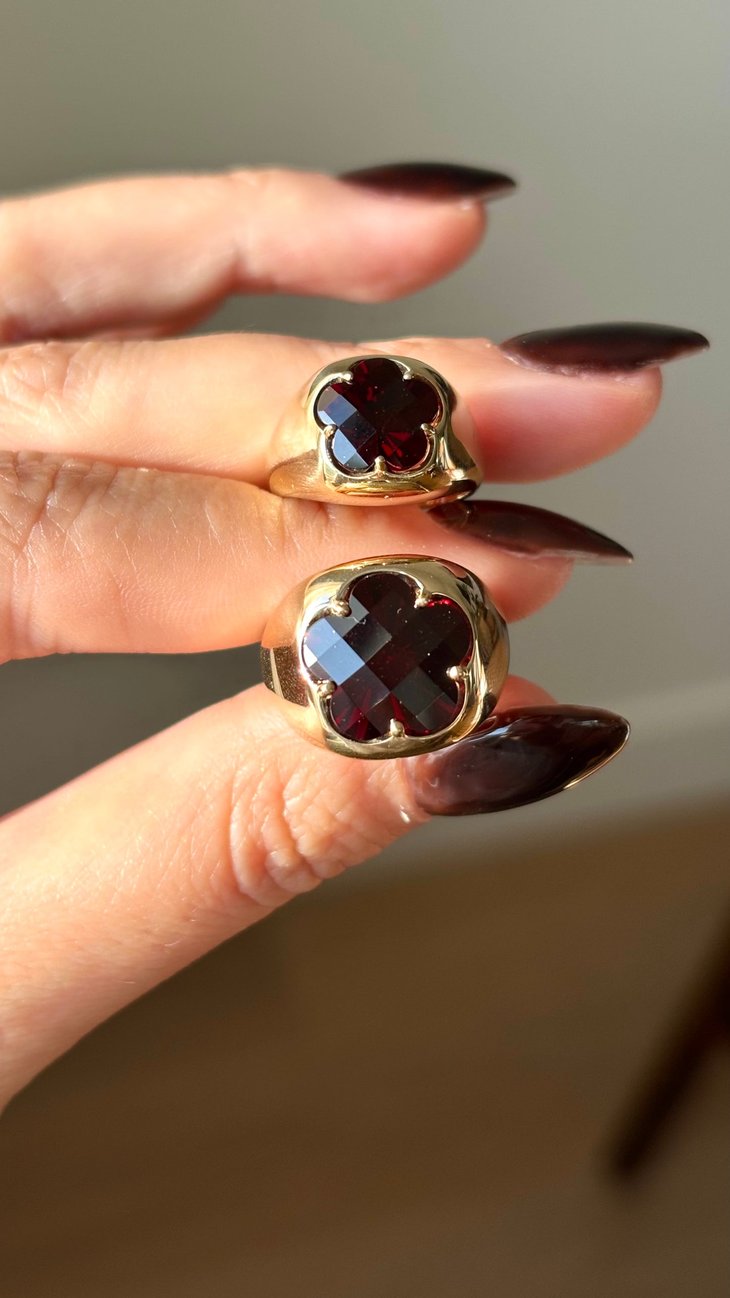 Large Garnet Floral Pinky Ring