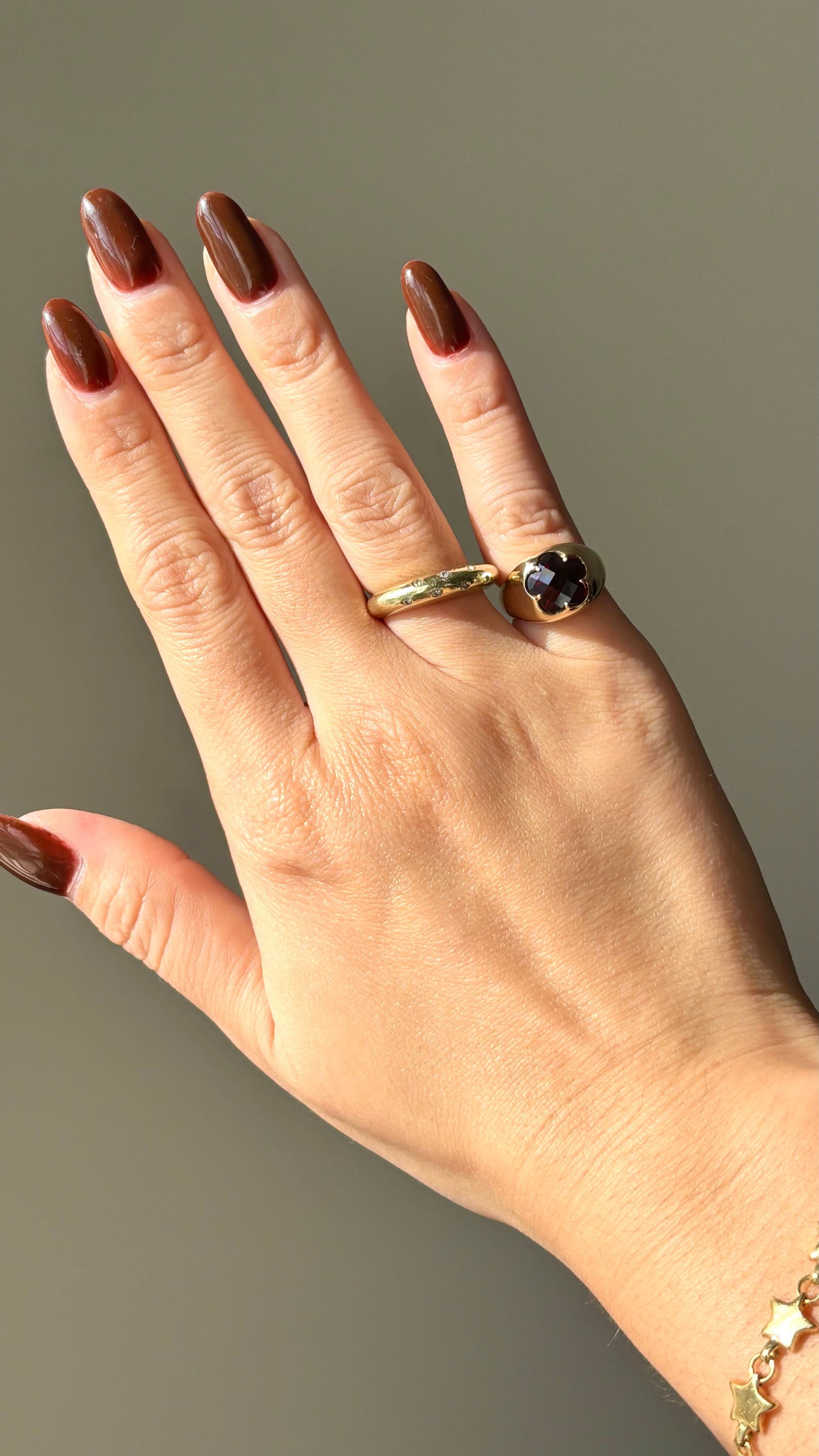 Small Garnet Floral Pinky Ring