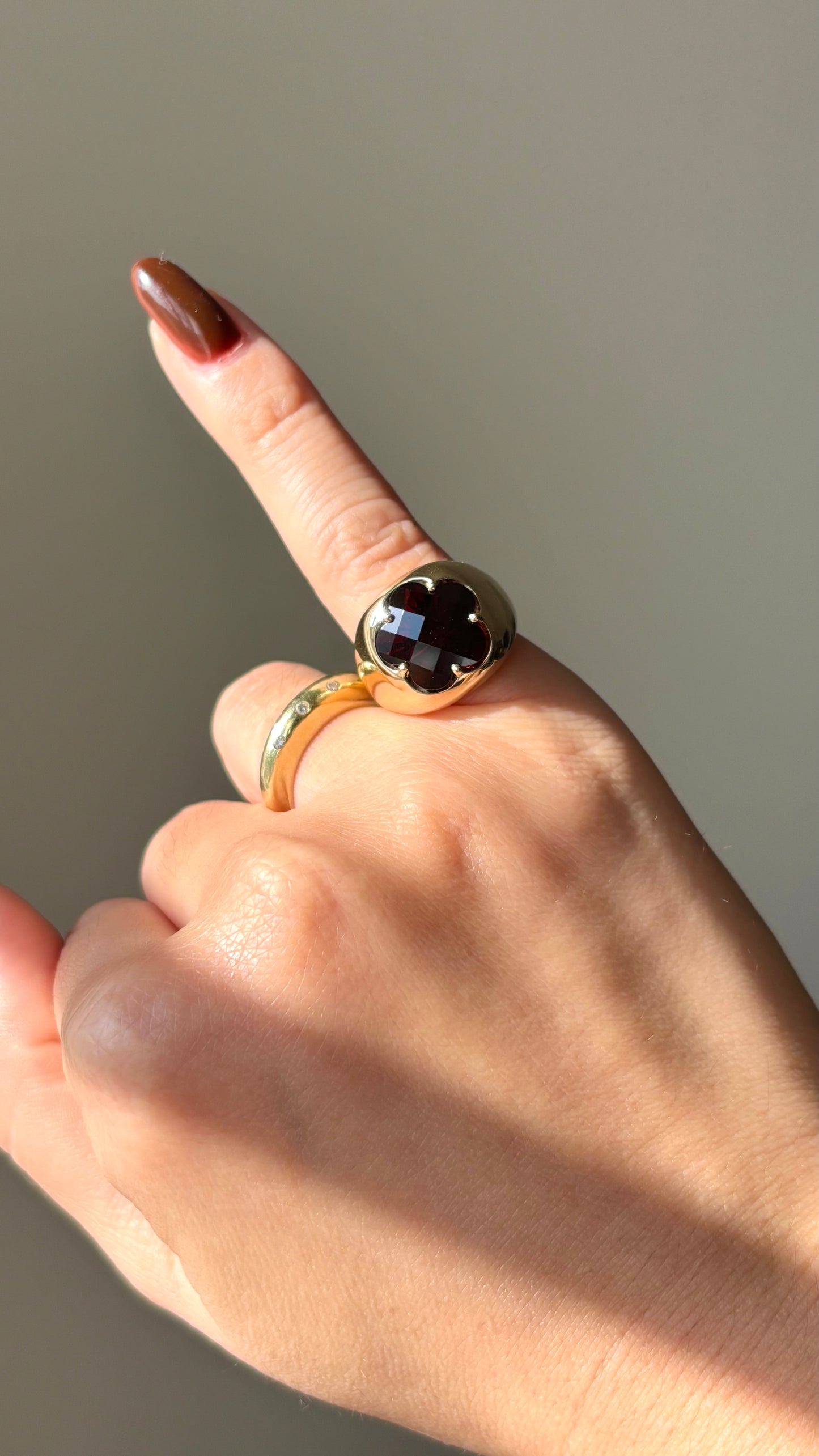 Large Garnet Floral Pinky Ring