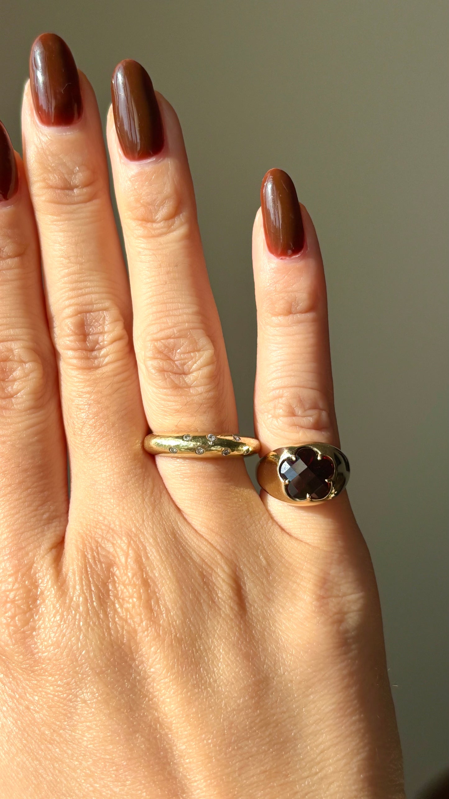 Small Garnet Floral Pinky Ring