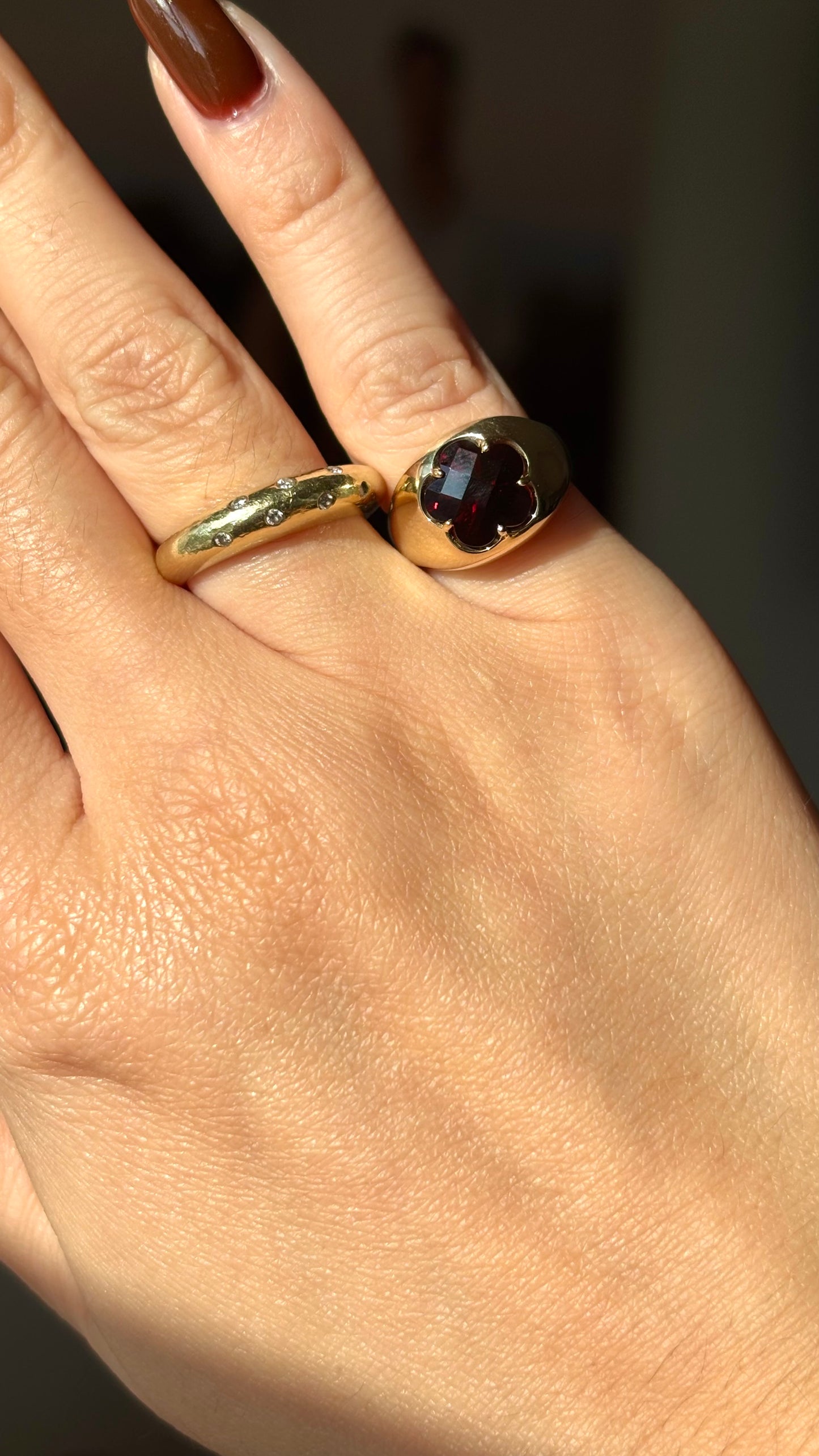 Small Garnet Floral Pinky Ring