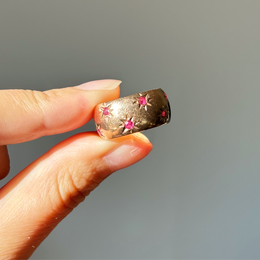 Vintage 14k Gold Ruby Star-Set Cigar Band