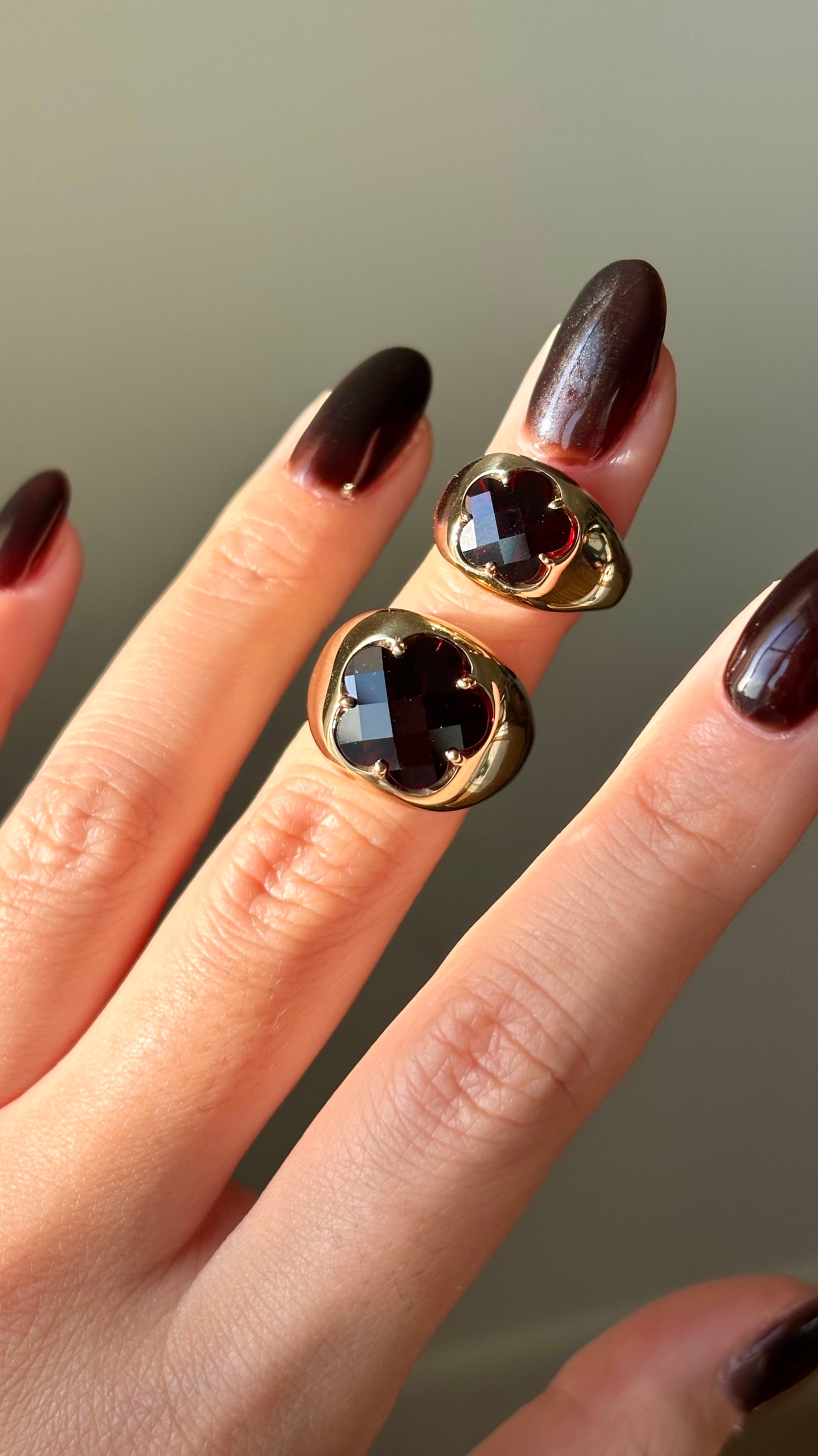 Small Garnet Floral Pinky Ring