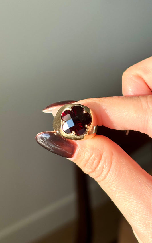 Large Garnet Floral Pinky Ring