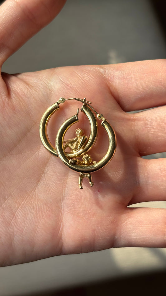 Vintage 14k Cherub Hoops